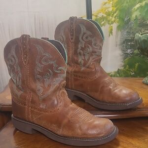 Justin Gypsy Womens 10 Brown Western Boots with Turquoise Embroidered Design